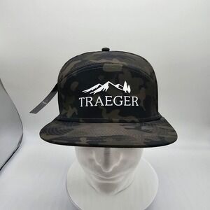 Traeger Wood Fired Grill Hat Cap 5 Panel Snapback Camo Green Black Adjustable